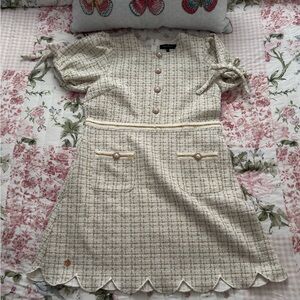Simply Southern Cream Tweed A-Line Dress with Pearl Buttons